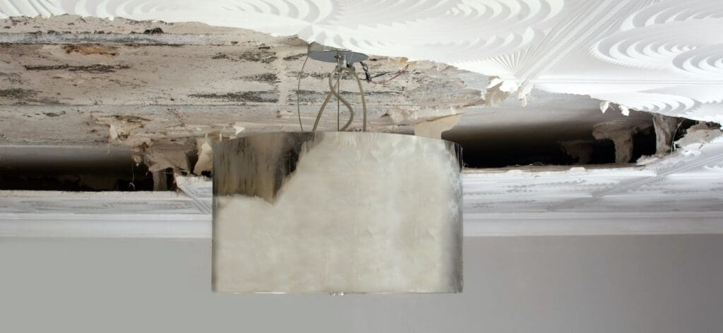Ceiling with water damage.